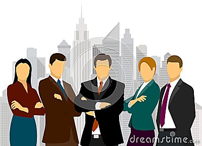 Group of businessmen on a background megapolisa. Vector Illustration