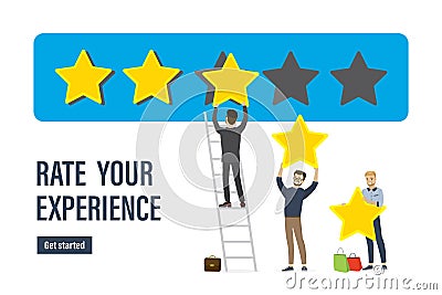 Group of businessmen give positive review. Rate your experience- landing page. Online survey, Grading system Vector Illustration