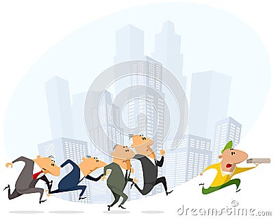 Businessmen running for pizza courier Vector Illustration