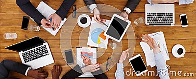 Group of busy business people meeting in office, top view Stock Photo