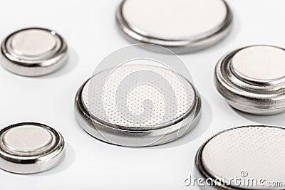 Group of button cell battery or coin cell Stock Photo