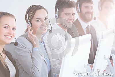 Group of call center workers Stock Photo