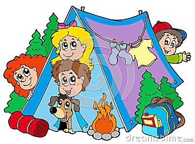 Group of camping kids Vector Illustration