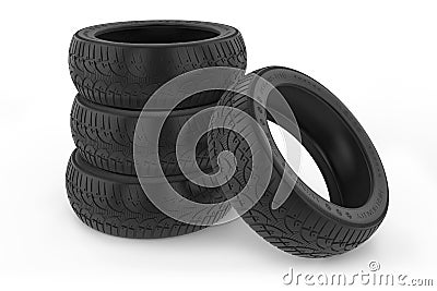 Group of car winter tires. Stock Photo