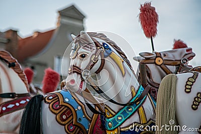 A Group of Carousel Horses on a Fun Fair Ride Stock Photo