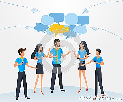 Group of cartoon business people talking, businessmen discuss social network, chat, news discussion, social networks, dialogue Cartoon Illustration