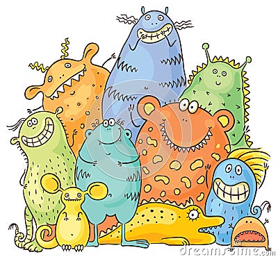 Group of Cartoon Colorful Monsters Vector Illustration