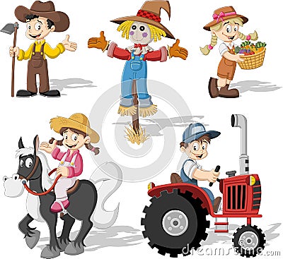 Group of cartoon farmers Vector Illustration