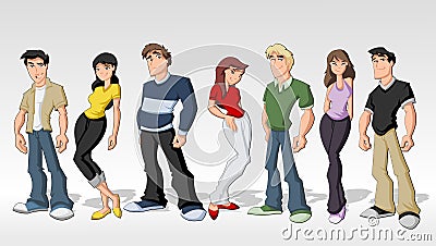 Group cartoon teenagers Vector Illustration