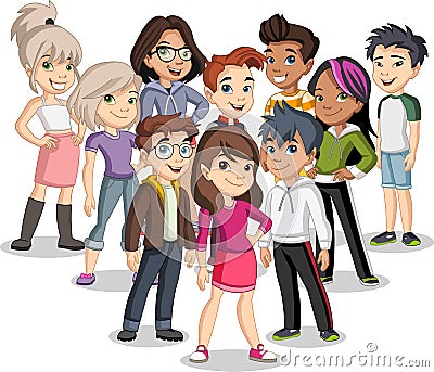 Group of cartoon young children. Vector Illustration