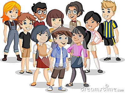 Group of cartoon young children. Vector Illustration
