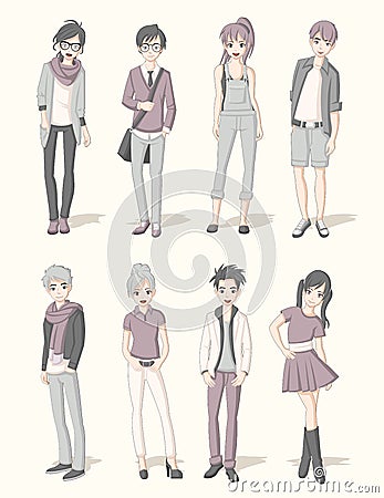 Group of cartoon young people. Vector Illustration