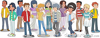 Group of cartoon young people. Vector Illustration