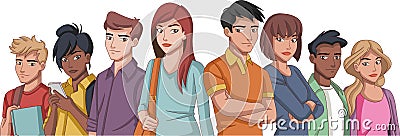 Group of cartoon young people Vector Illustration