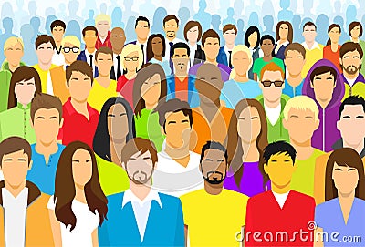 Group of Casual People Face Big Crowd Diverse Vector Illustration