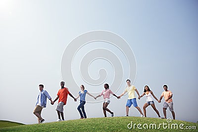 Group Casual People Walking Together Outdoors Concept Stock Photo