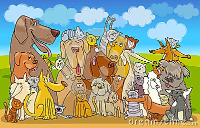 Group of Cats and Dogs Vector Illustration