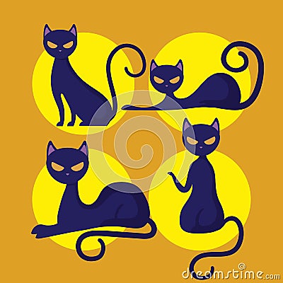 group cats feline of halloween Cartoon Illustration