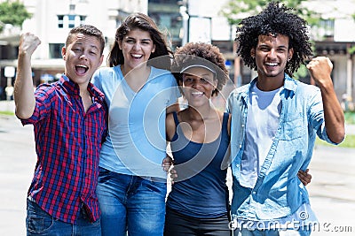 Group of caucasian and latin and african amerincan and hispanic young adults Stock Photo