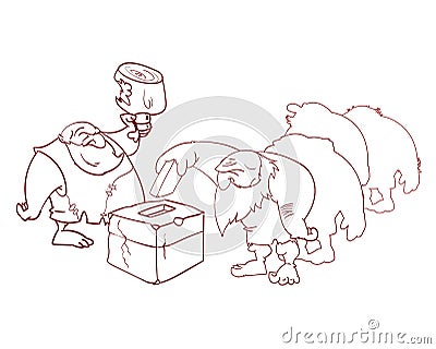 Group of cavemen voting Vector Illustration