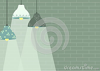 Group of ceiling lamp on green brick wall backgrounds,Vector Stock Photo