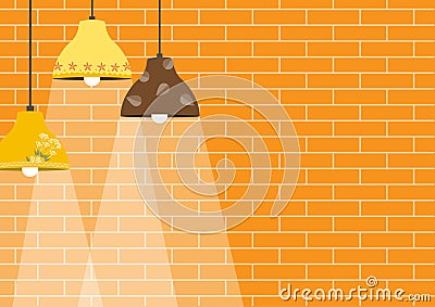 Group of ceiling lamp on orange brick wall backgrounds Stock Photo