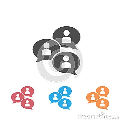 Group chat bubbles or forum discussion set icon with multiple people chatting flat vector icon for apps websites Vector Illustration