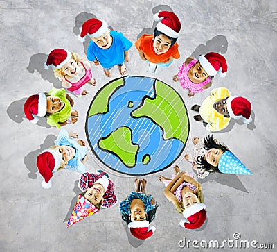 Group of cheerful children from around the world Stock Photo