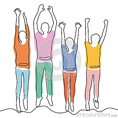 Group of cheerful young jumping people Vector Illustration
