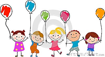 Group of children and balloon Vector Illustration