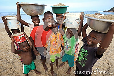 A group of children on the beach in Accra, Ghana Editorial Stock Photo