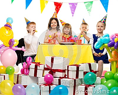 Group of children celebrating birthday Stock Photo