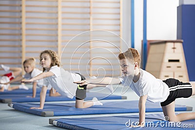 Children doing gymnastics Stock Photo