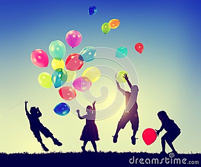 Group Children Freedom Happiness Imagination Innocence Concept Stock Photo