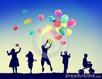 Group Children Freedom Happiness Imagination Innocence Concept Stock Photo