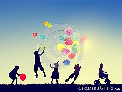 Group Children Freedom Happiness Imagination Innocence Concept Stock Photo