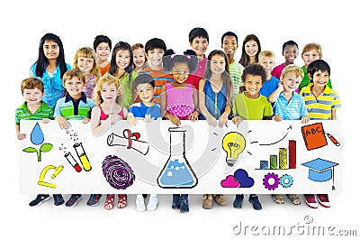 Group of Children Holding Education Concept Billboard Stock Photo