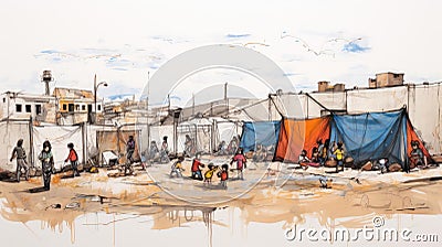 A group of children live in a refugee camp Stock Photo