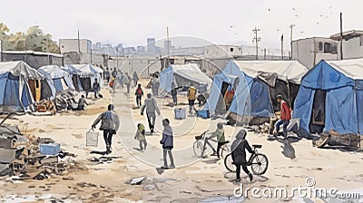 A group of children live in a refugee camp Stock Photo