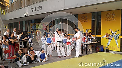 Shenzhen, China: children practicing taekwondo compete to test the effectiveness of their taekwondo lessons Editorial Stock Photo