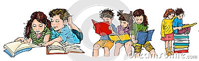 A group of children reading a book Stock Photo