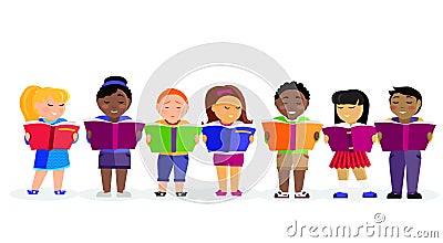 Group of Children Reading Books Vector Illustration