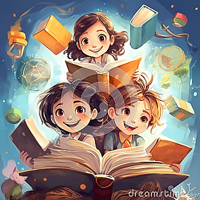 A group of children reading books Stock Photo