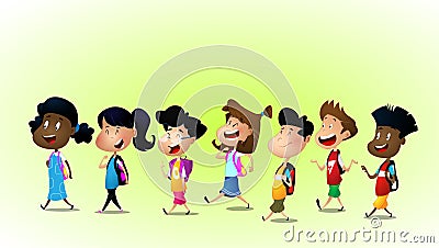 Group Of Children Running Vector Illustration