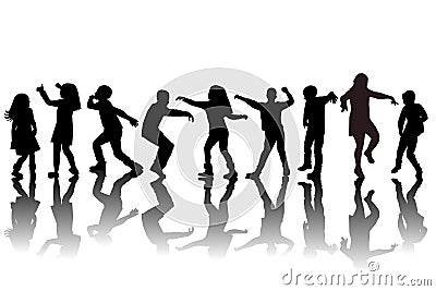 Group of children silhouettes dancing Vector Illustration