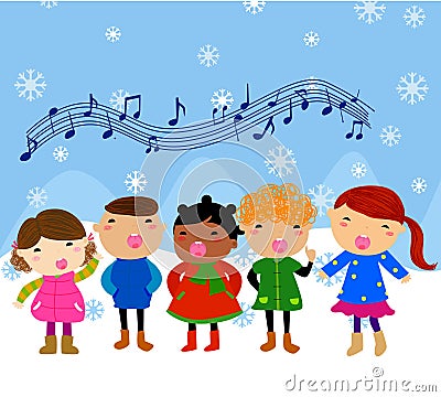 Group of children singing Vector Illustration