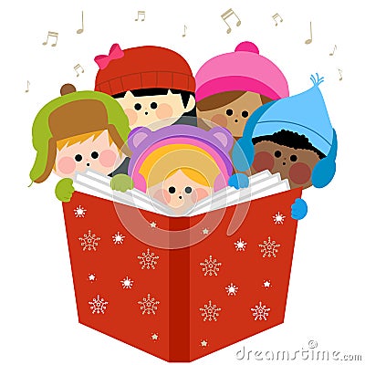 Group of children singing Christmas carols. Vector Illustration Vector Illustration