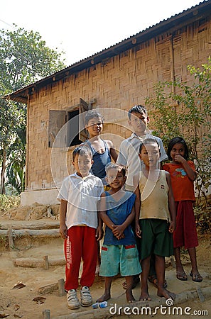 A group of children in a small village near Srimangal, Bangladesh. Editorial Stock Photo
