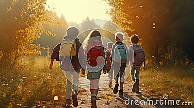 Children walking down a dirt road Stock Photo