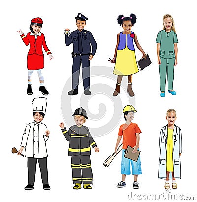 Group of Children Wearing Future Job Uniforms Stock Photo